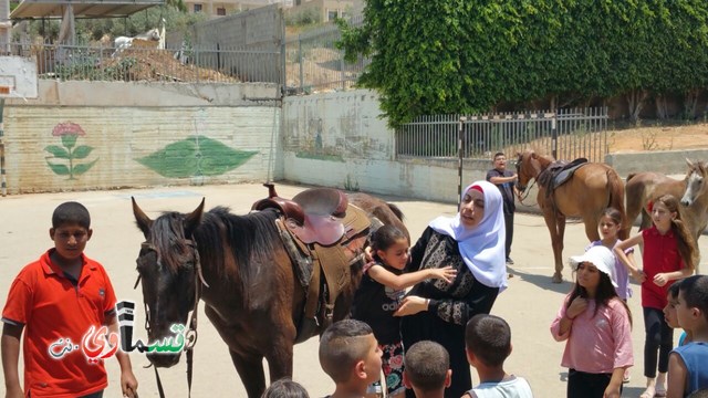 كفرقاسم - فيديو  : تعليم هواية ركوب الخيل في مدرسة جنة ابن رشد في اليوم الرابع لصيف الصادقة 